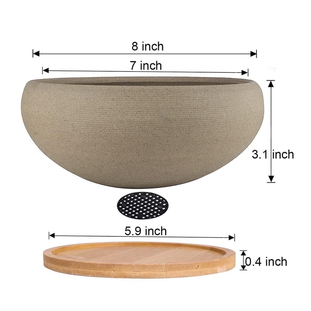 Large Unglazed Ceramic Bonsai Pot with Bamboo Tray – 8” Succulent Planter gallery