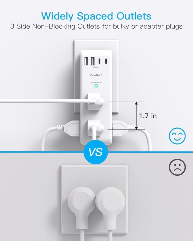 Multiple Plug Outlet Extender, 6 Wall Outlets and 3 USB Ports (1 USB C), Multi O gallery