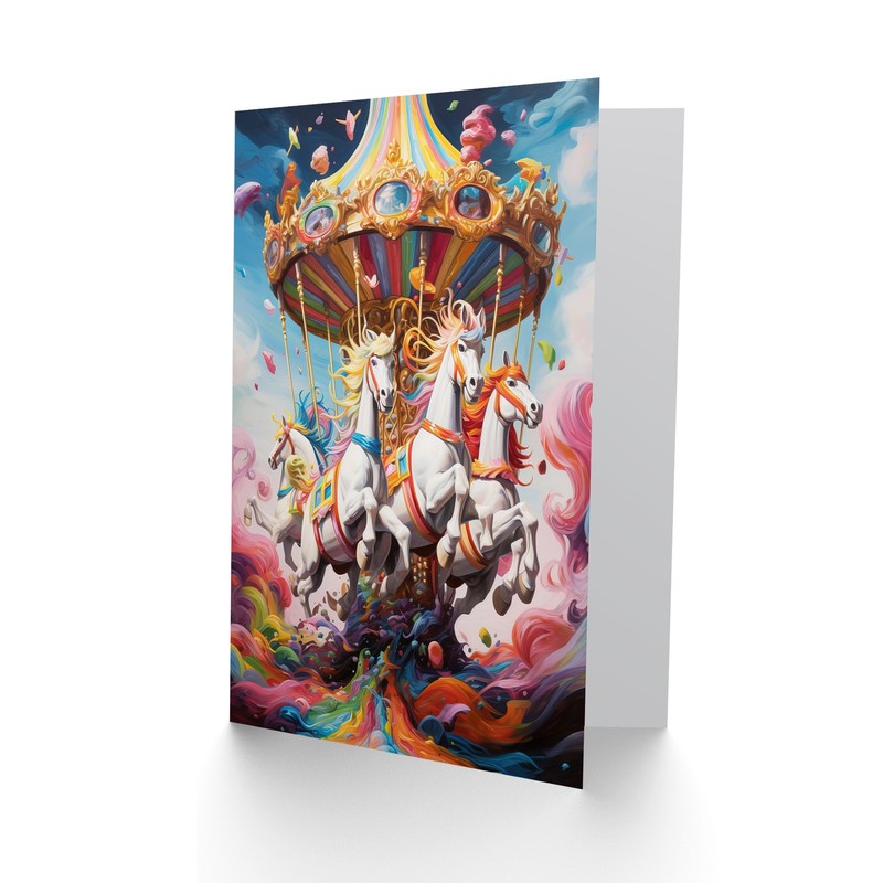 Magical Carousel in Rainbow Clouds for Child Kids Birthday Blank Greeting Card gallery