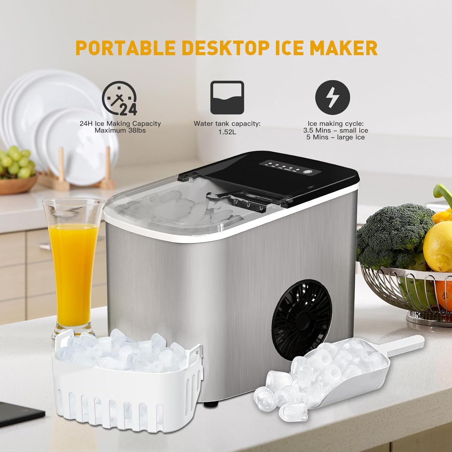 38lbs Per Day Countertop Ice Maker 9 Ice Cubes in 3.5 Minutes Self-Cleaning gallery