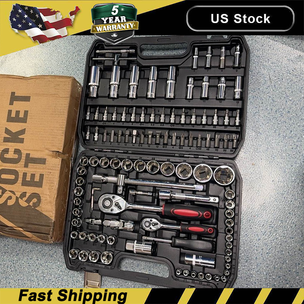 108pcs Mechanics Tools Kit 6-Point Socket Ratchet Wrench Set Repair Tool Case US gallery