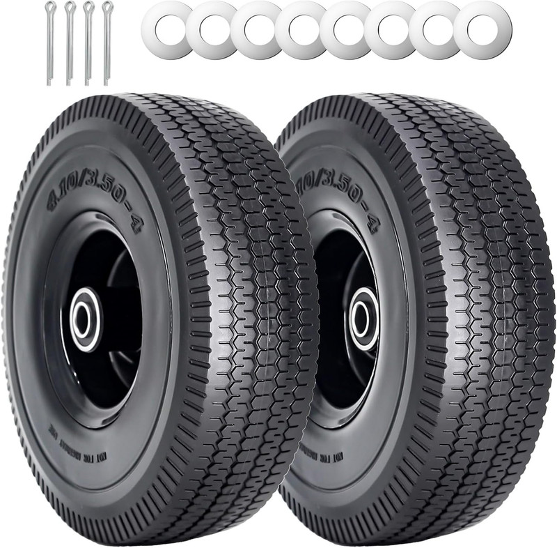 2Pack 10 X 4.10/3.50-4" Solid PU Run-Flat Tire Wheel with 5/8"Axle Bore Hole 2.2 gallery