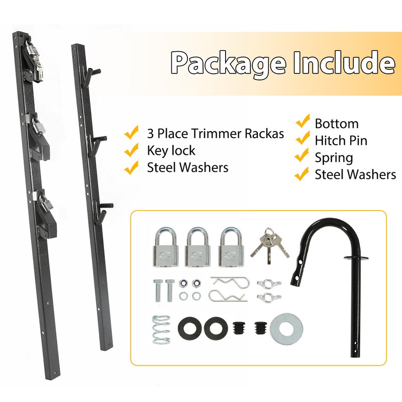 HECASA 3 Place Weeder Edge Trimmer Rack For OPEN Landscape Trailer Lockable gallery