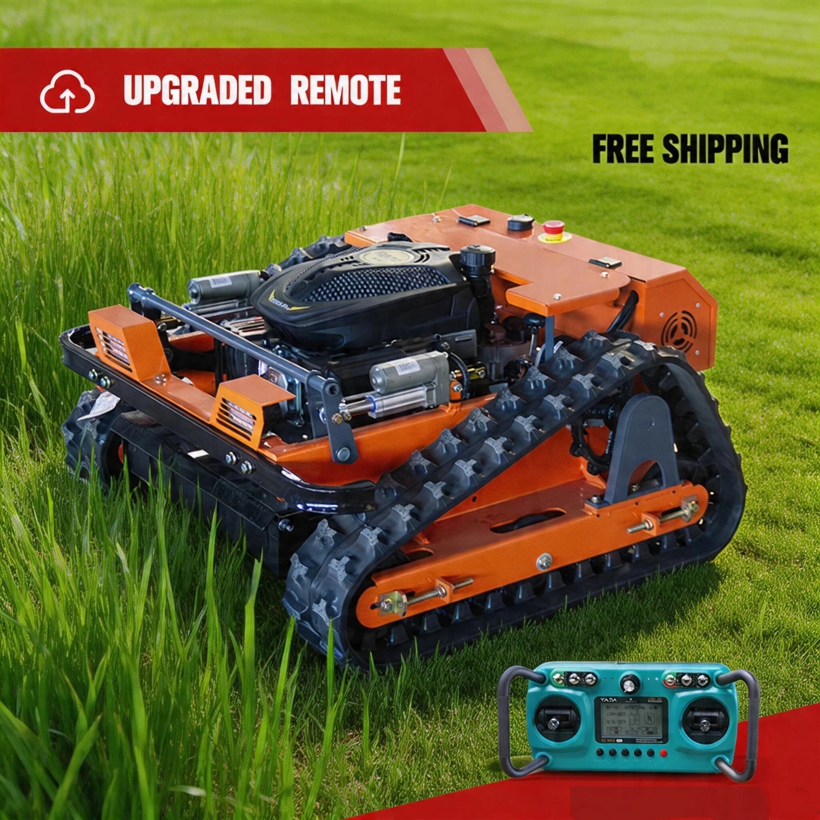 22" Robotic Remote Control Lawn Mower Gas 4WD 225CC 9HP Tracked Mower 45° Slope gallery