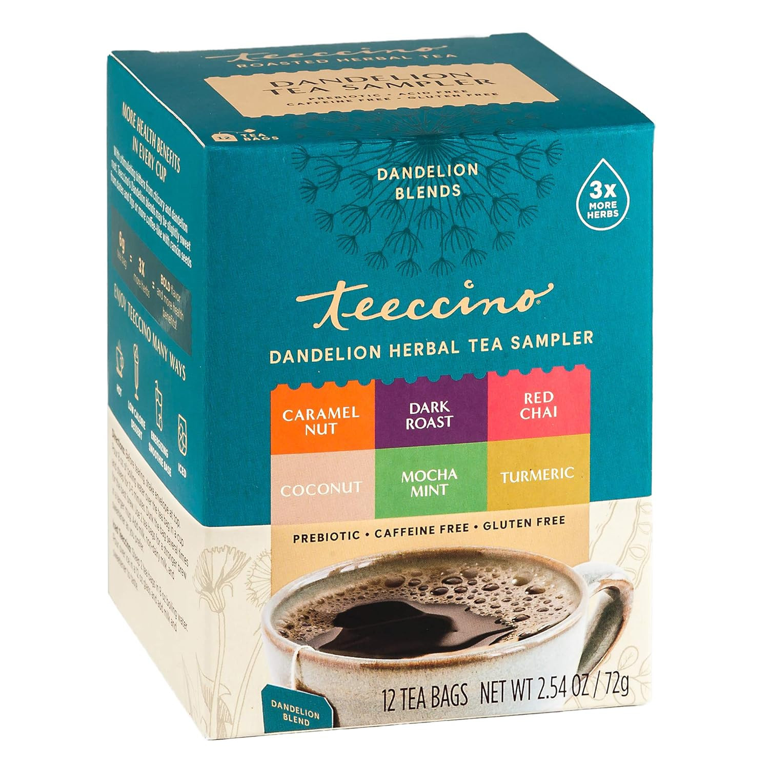 Teeccino Dandelion Tea Sampler, 12 Tea Bags gallery