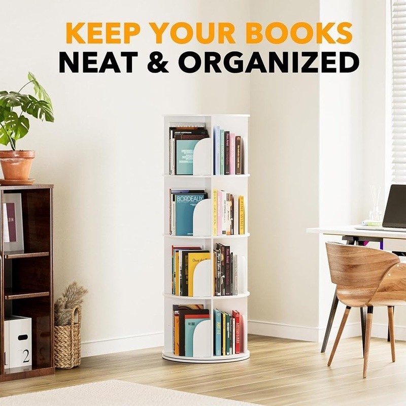 Rotating Bookshelf Tower Space Saving 4-Tier Book Organizer Home Office New gallery