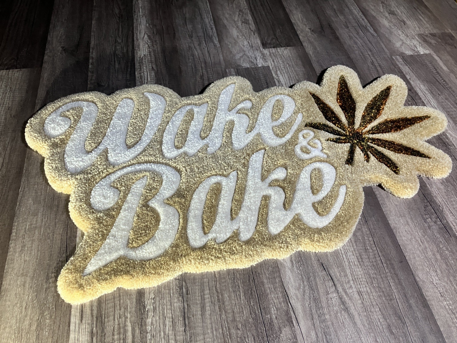 Wake & Bake Cannabis Handmade Tufted Rug, 17 x 32 in, Beige/White/Multicolor gallery