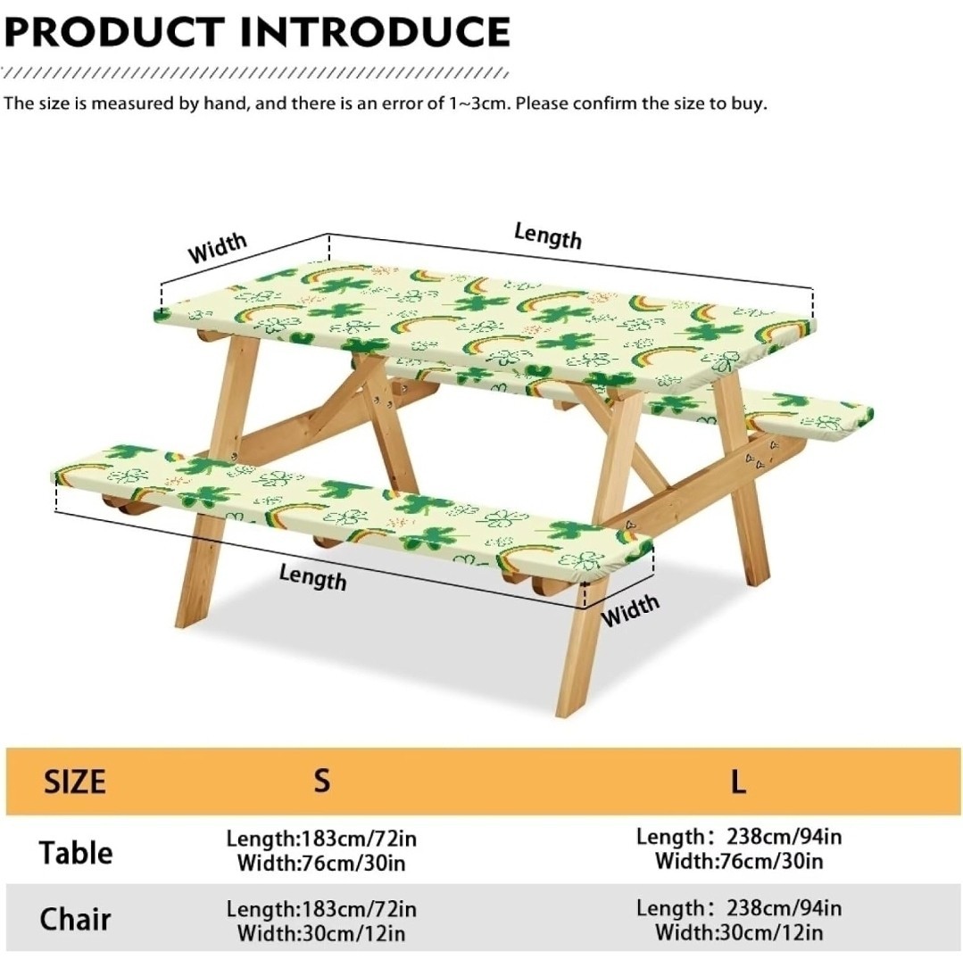 Picnic Table & Bench Cover Set Shamrock Rainbow Design Polyester Beige Green gallery