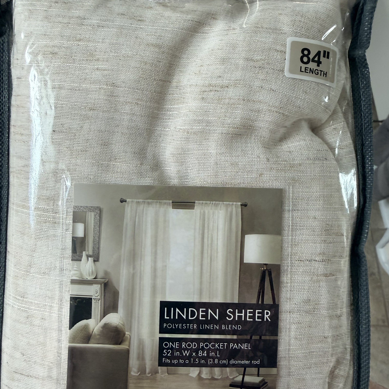Linden Sheer Polyester Linen Blend One Rod Pocket Panel 52x84L Fits 1.5in Rod gallery