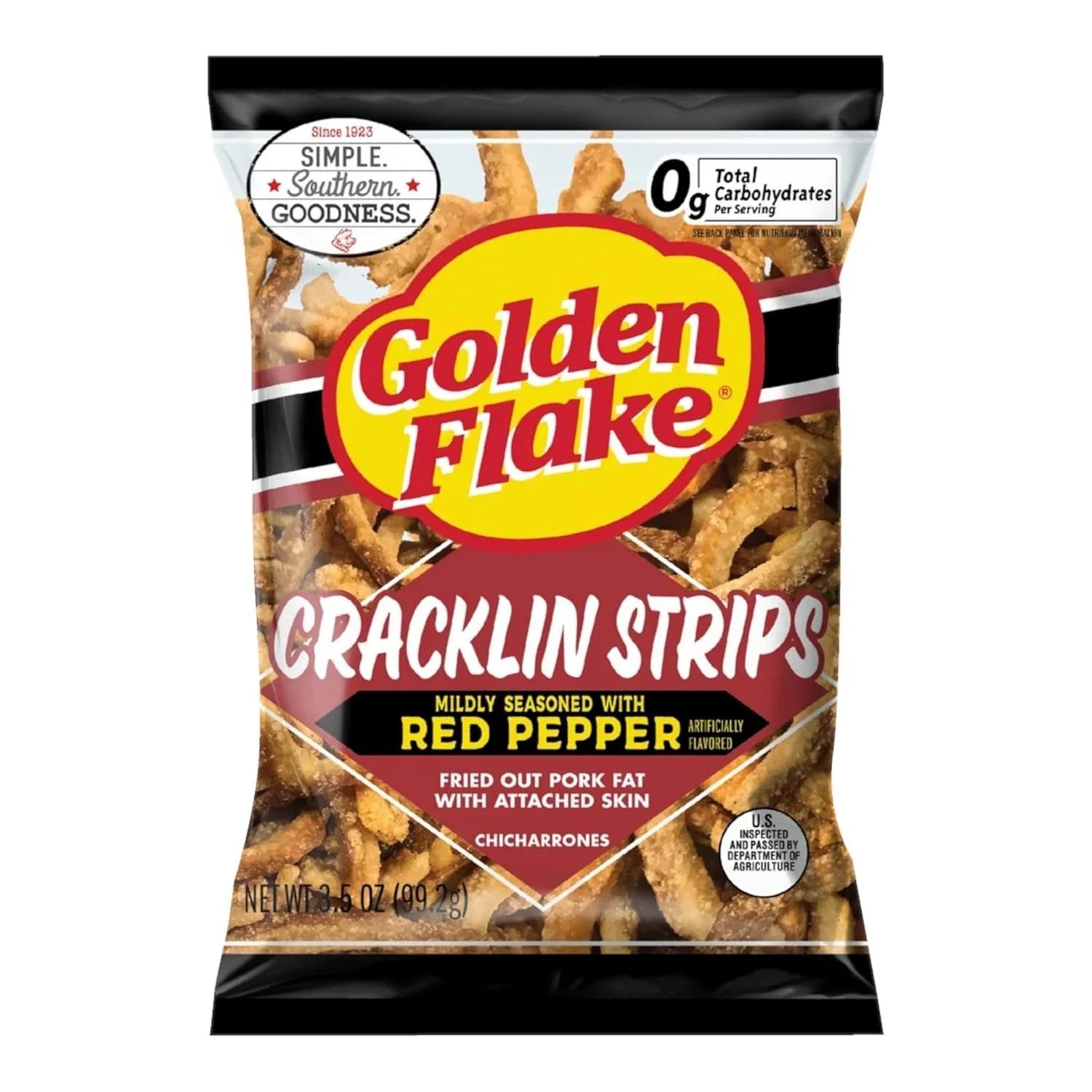 😋 3x Golden Flake Cracklin Strip Mild Season w/Red Pepper Chicharrones 3.5oz 😋 gallery