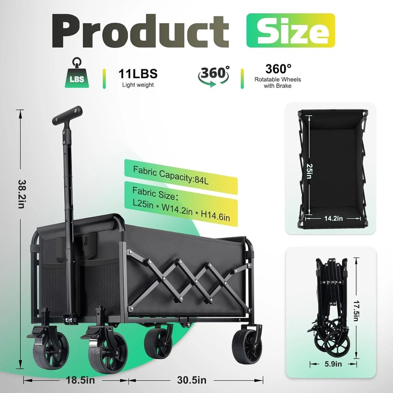 Collapsible Wagon Cart with Wheels Foldable - Lightweight 360LBS Heavy Duty Fold gallery