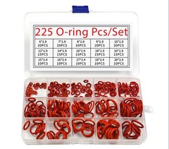 Silicone Rubber O-Ring Assortment Kit 225 Pieces 15 Sizes 20 millimeters, Red