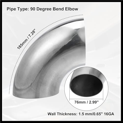 2pcs OD 3 Inch 90 Degree Mandrel Bend Elbow SS304 Stainless Steel Bend Tube gallery