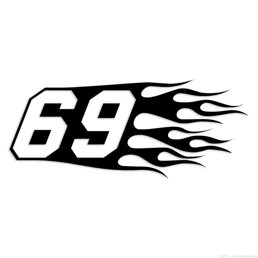 Flames Number 69 - Decal Sticker - Multiple Colors & Sizes - ebn7335 gallery