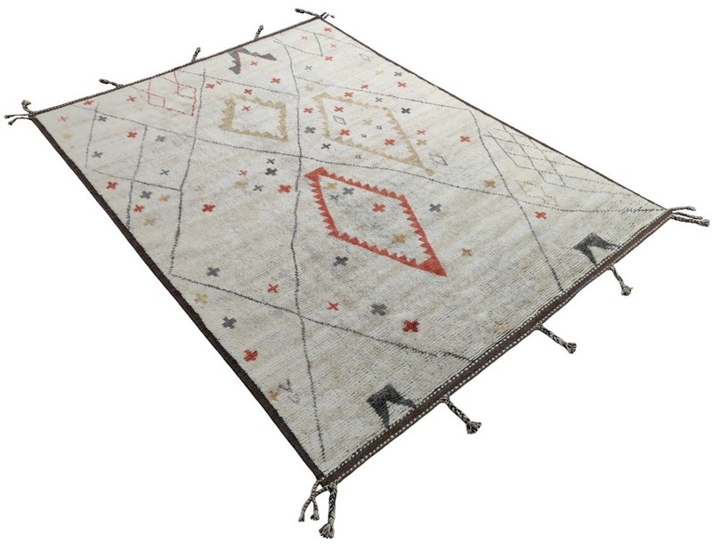 Modern Moroccan Berber Rug. 100% Wool. Beige Beni Ourain Design Carpet gallery