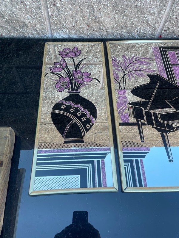 MCM Triptych Mirror Hanging 3pc Set Floral Vase Art Deco 80’s Mid Century Modern gallery