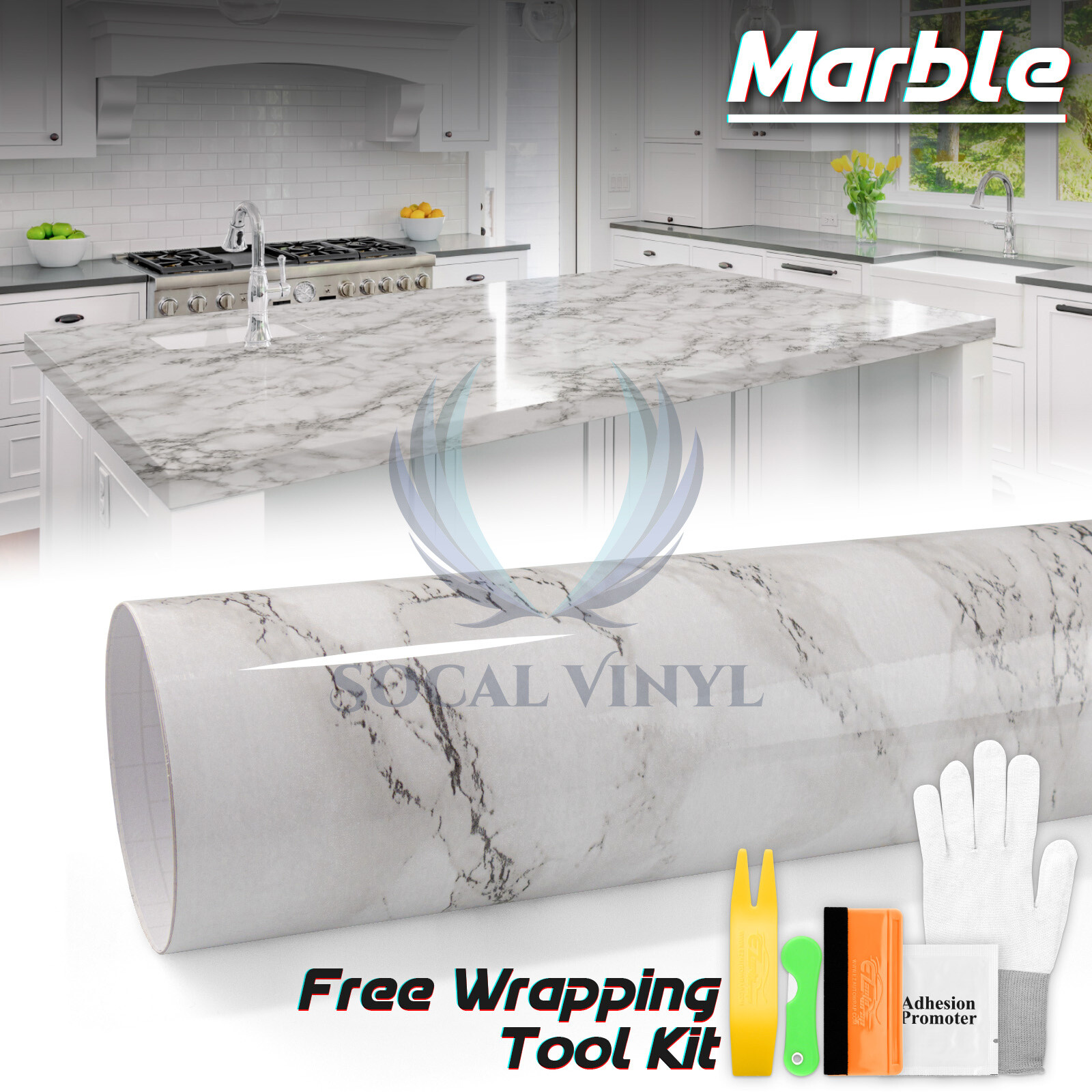 *Premium Gloss White Marble Granite Look Vinyl Contact Paper Home Kitchen #8186 gallery