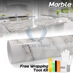 *Premium Gloss White Marble Granite Look Vinyl Contact Paper Home Kitchen #8186
