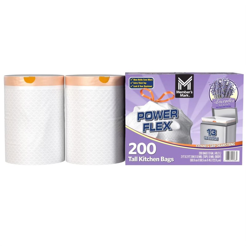 Member's Mark Power Flex 13-Gallon Tall Kitchen Trash Bags Lavender 200 ct gallery