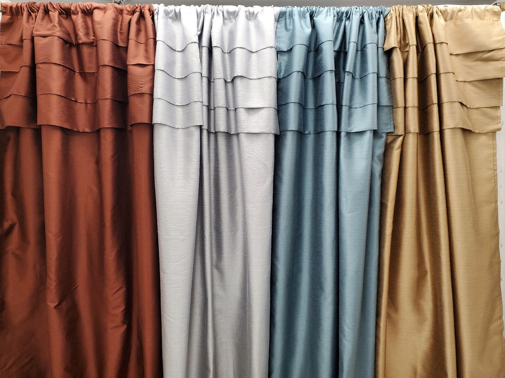 Cameo Faux Silk Panel Pair with Attached Pleated Valance 84”W per pair 63 or 84L