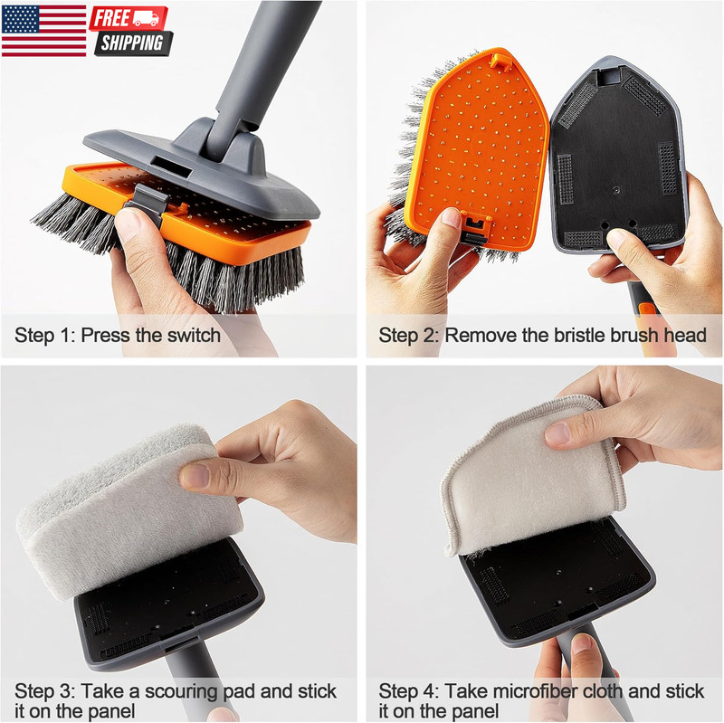 Tile Tub Scrubber Brush with 3 Different Function Cleaning Heads and 56" Extenda gallery