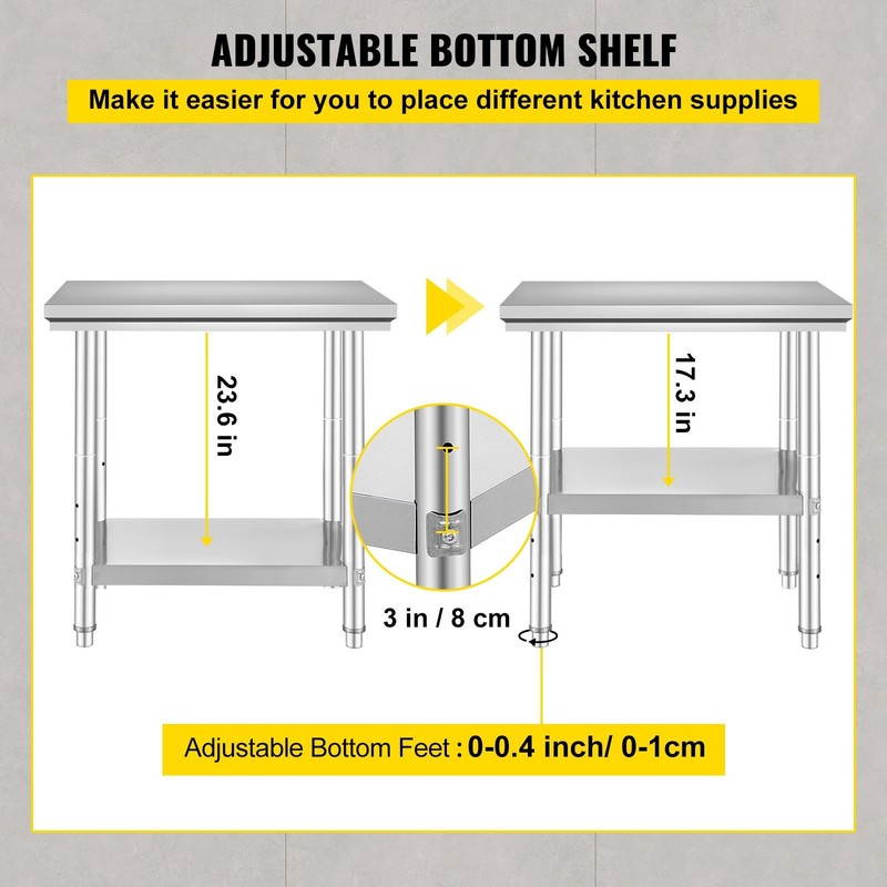 3-Level Adjustable Stainless Steel Prep Table 24x30x31in 700lb gallery