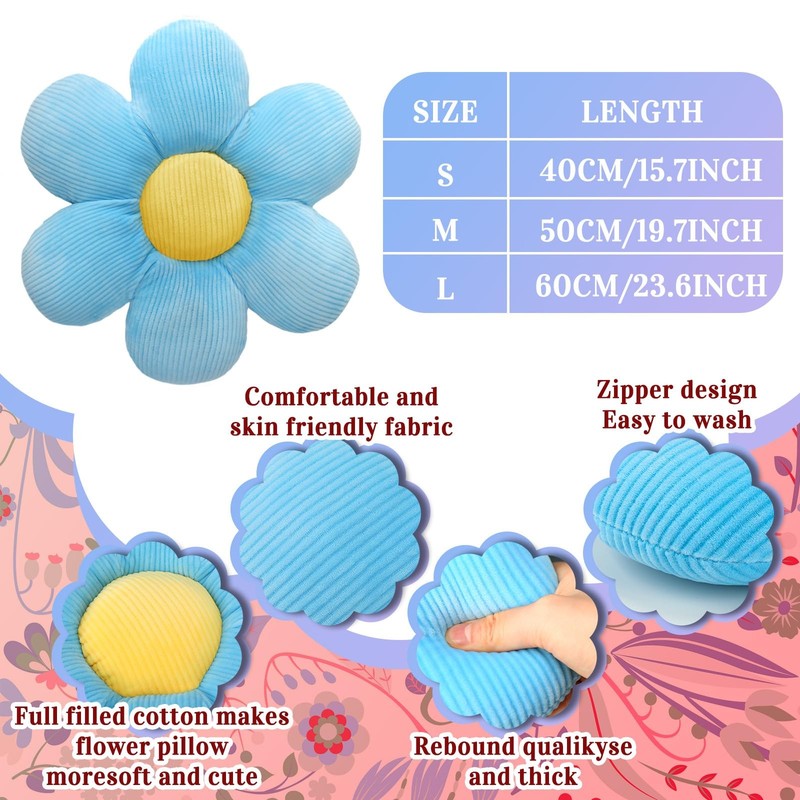 Sratte 3 Pcs Flower Pillows Shaped Throw 23.62", Multicolored gallery
