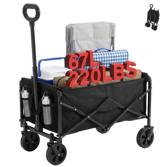Gianna Collapsible Folding Wagon, Heavy Large Capacity Garden Wagon, Black