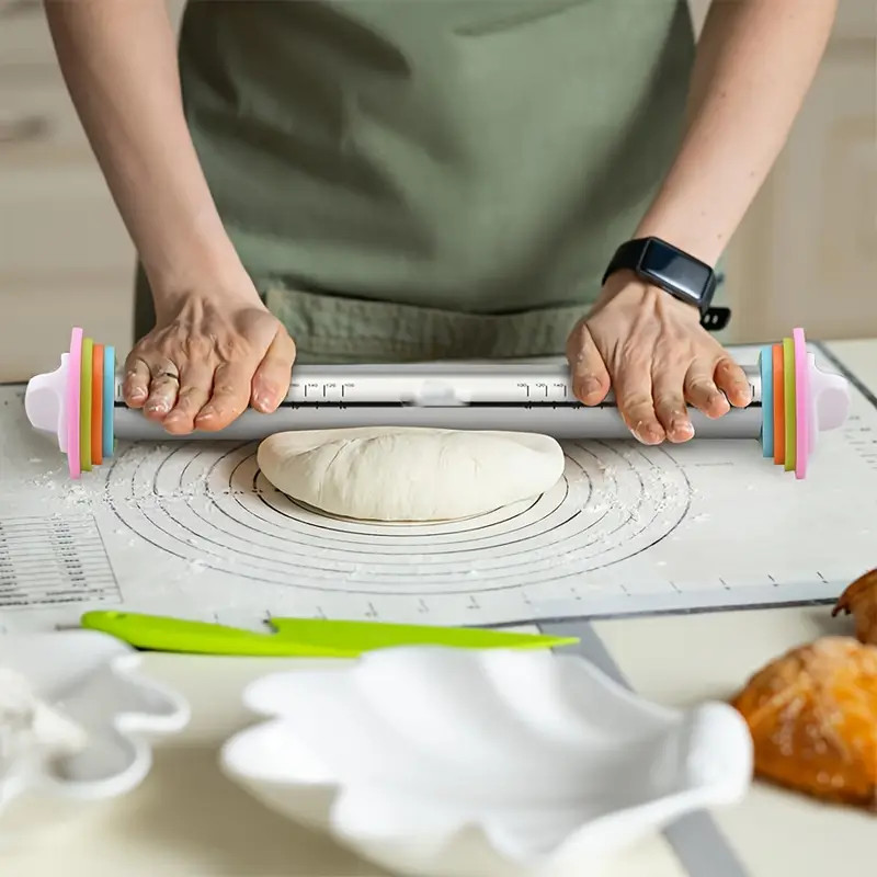 Stainless Steel 16.9 inch Adjustable Rolling Pin With Thickness Ring Non Stick gallery