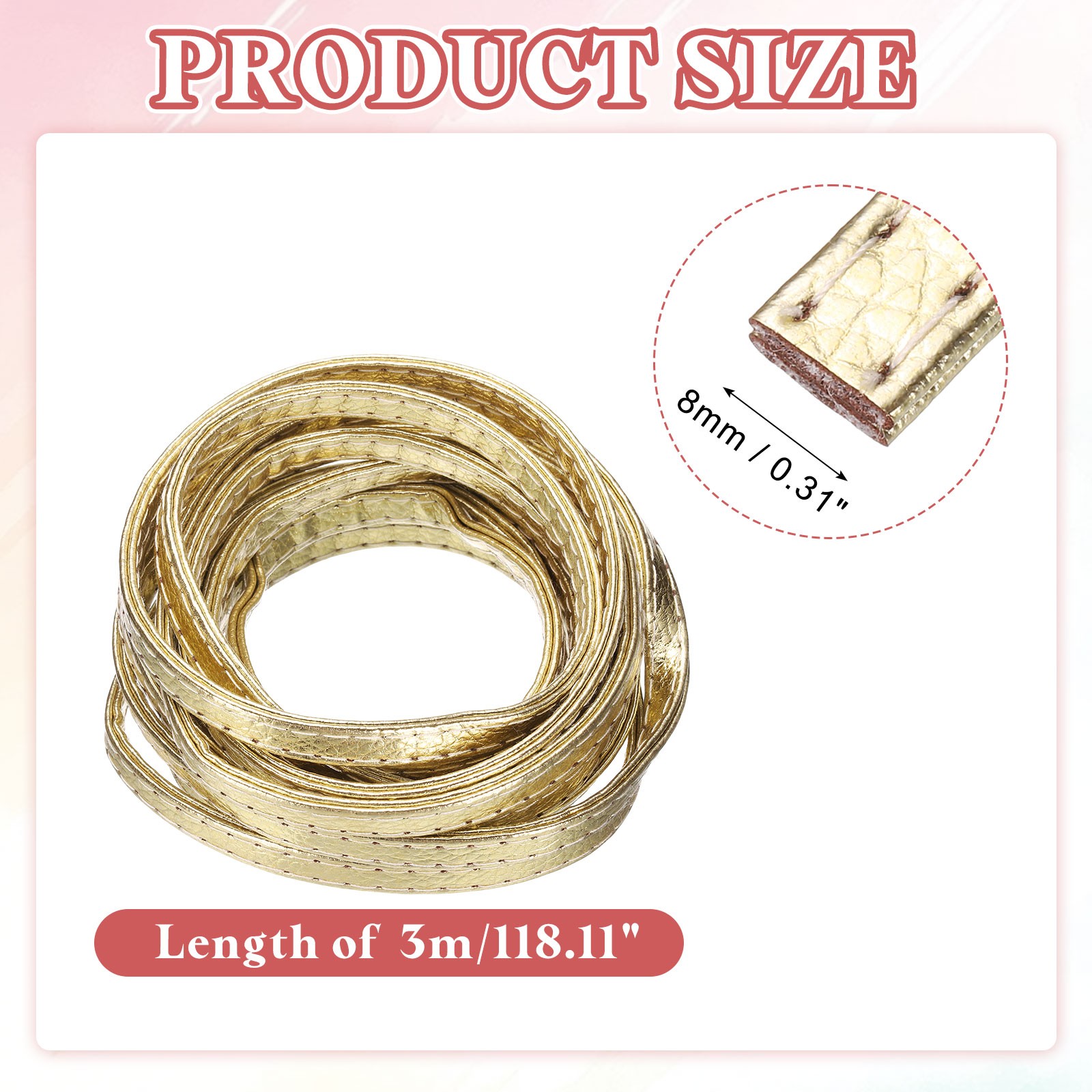 0.3" 118" Double Stitched Leather Strap, for Light Gold Color gallery