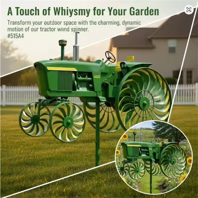 Rotating Tractor Windmill Stake, Green Metal Garden Spinner Unique Yard Ornament gallery