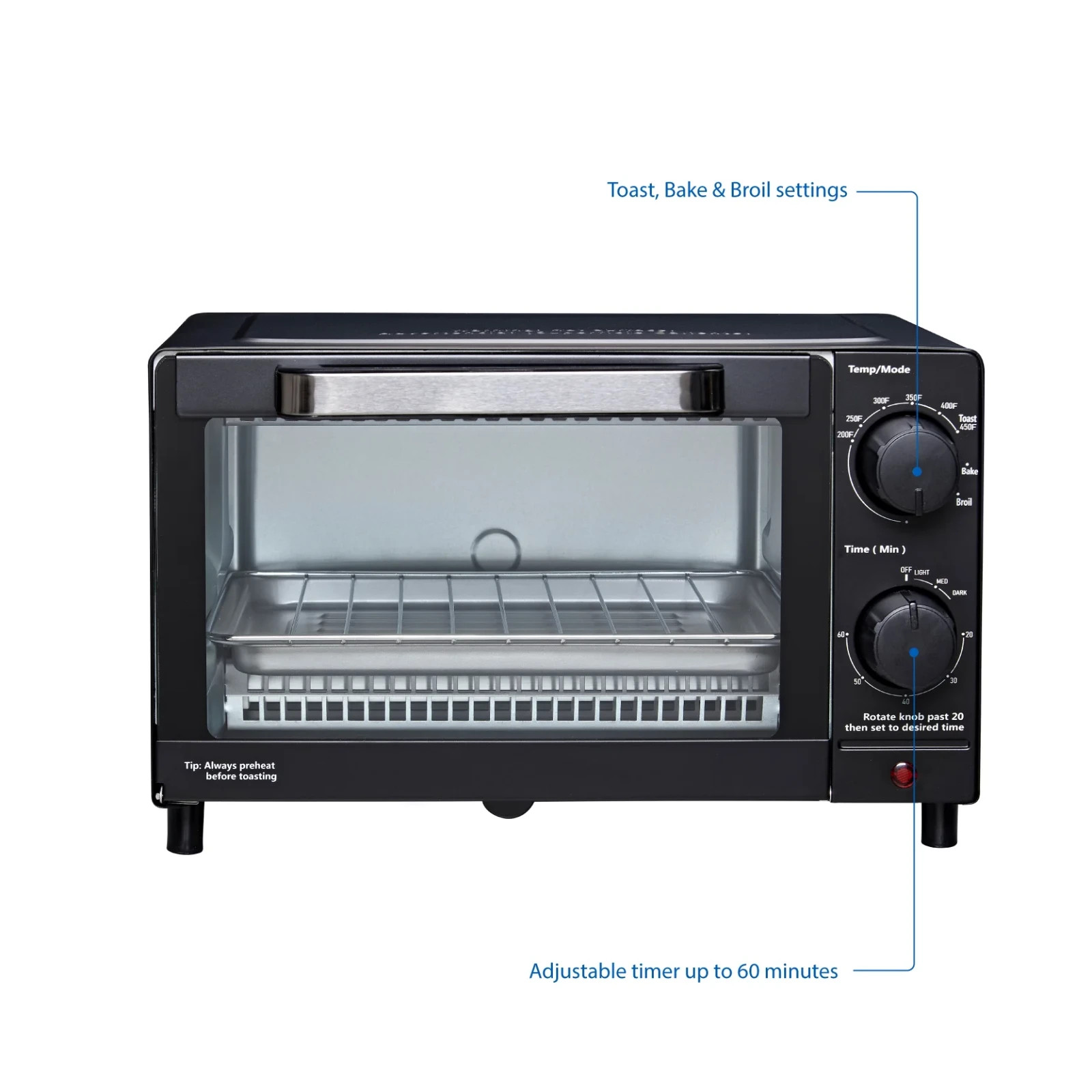Mainstays 4-Slice Countertop Toaster Oven with 3 Settings, Includes Baking Rack gallery