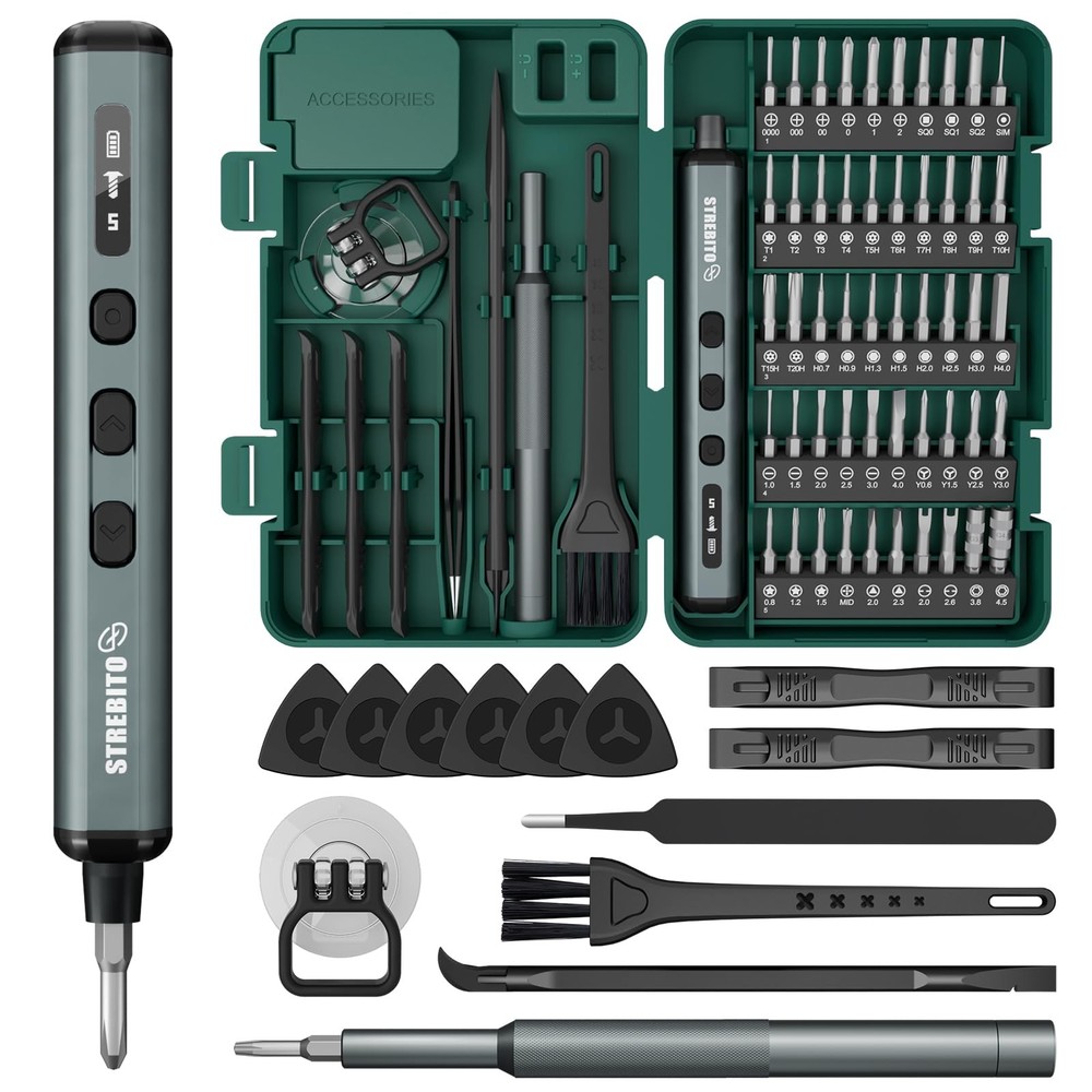 STREBITO Mini Electric Screwdriver 67 in 1 Precision Set 50 S2 Bits 5 Torque 4 L