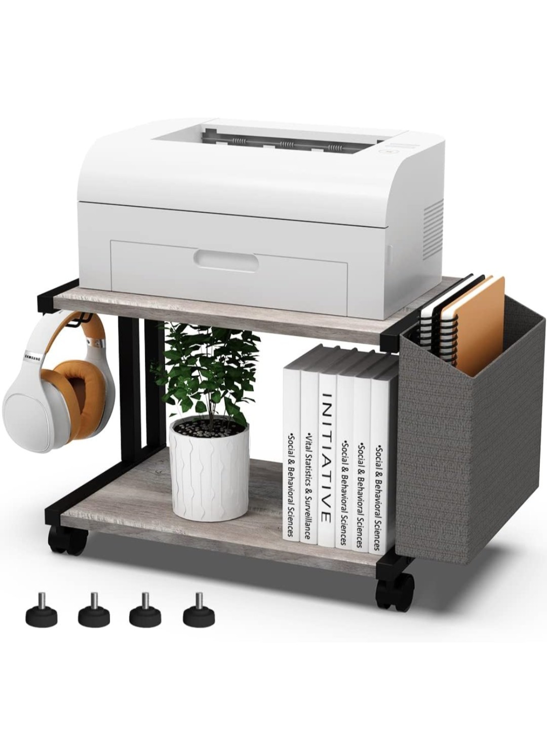 2 Tier Printer Cart w/Storage Bag Gray Woodgrain Printer Stand Home Office gallery
