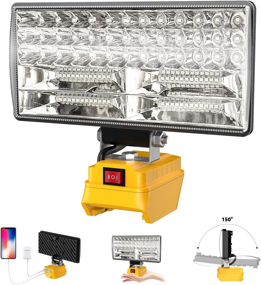 Cordless 8" LED Work Light 90W 5400LM for DeWalt 20V Battery USB