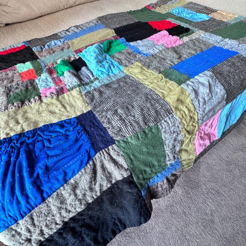 Patchwork Quilt Unique Vintage Handmade Blanket Cozy Bohemian Eclectic Colorful gallery