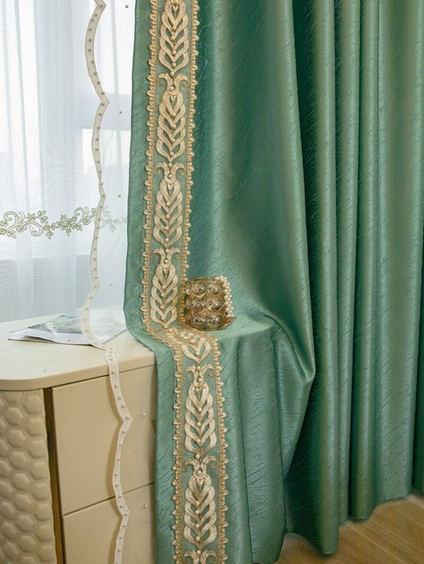 French modern simple bedroom green cloth blackout curtain valance drape C1235 gallery