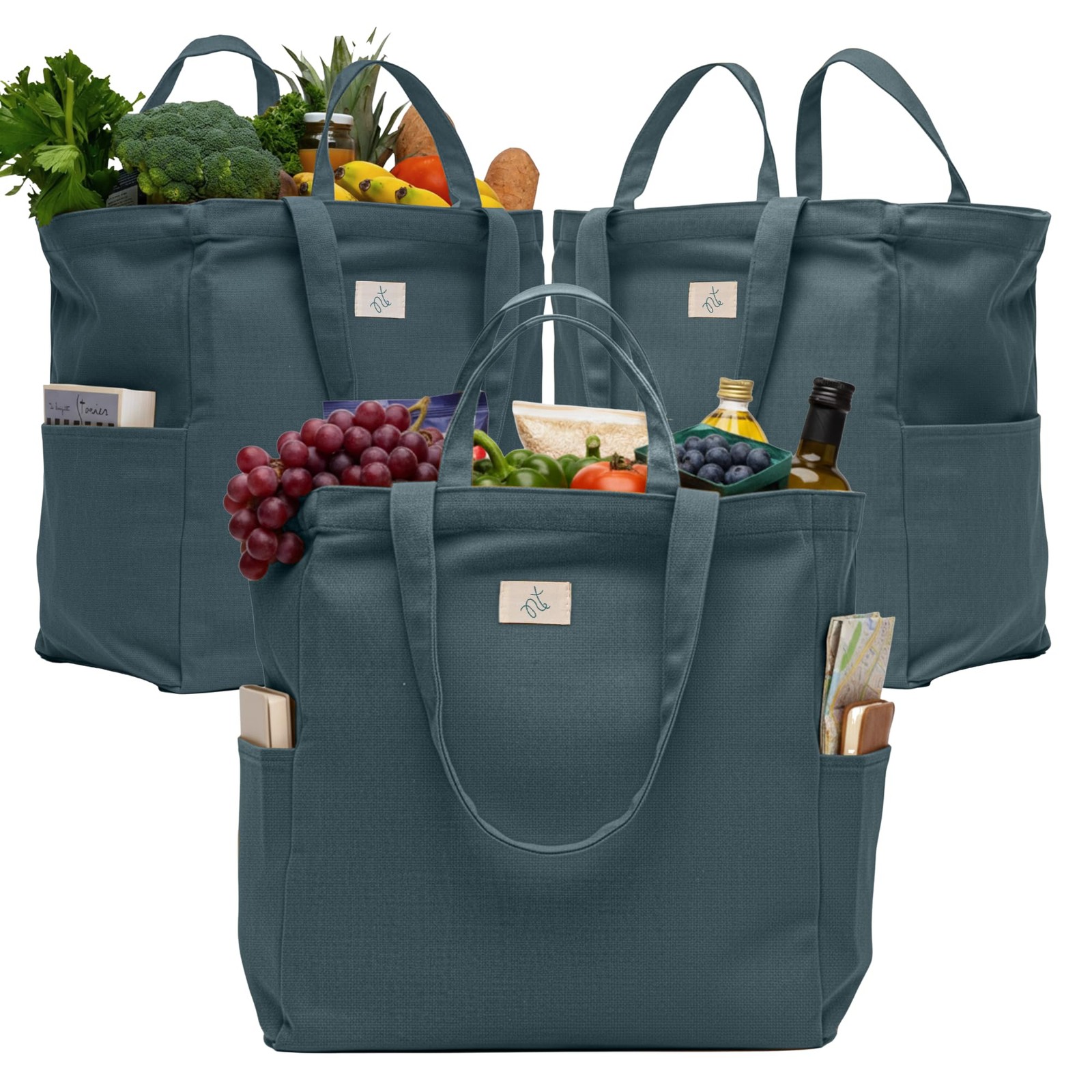 3-Pack Reusable Grocery Bags - Heavy Duty, Large 12 Oz Cotton Canvas Reusable... gallery