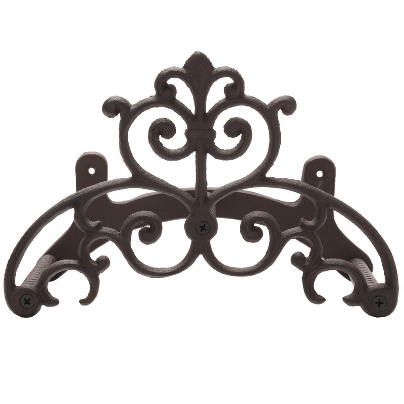 Wall Mounted Brown Cast Iron Scrollwork Garden Hose Holder Reel Storage Rack gallery