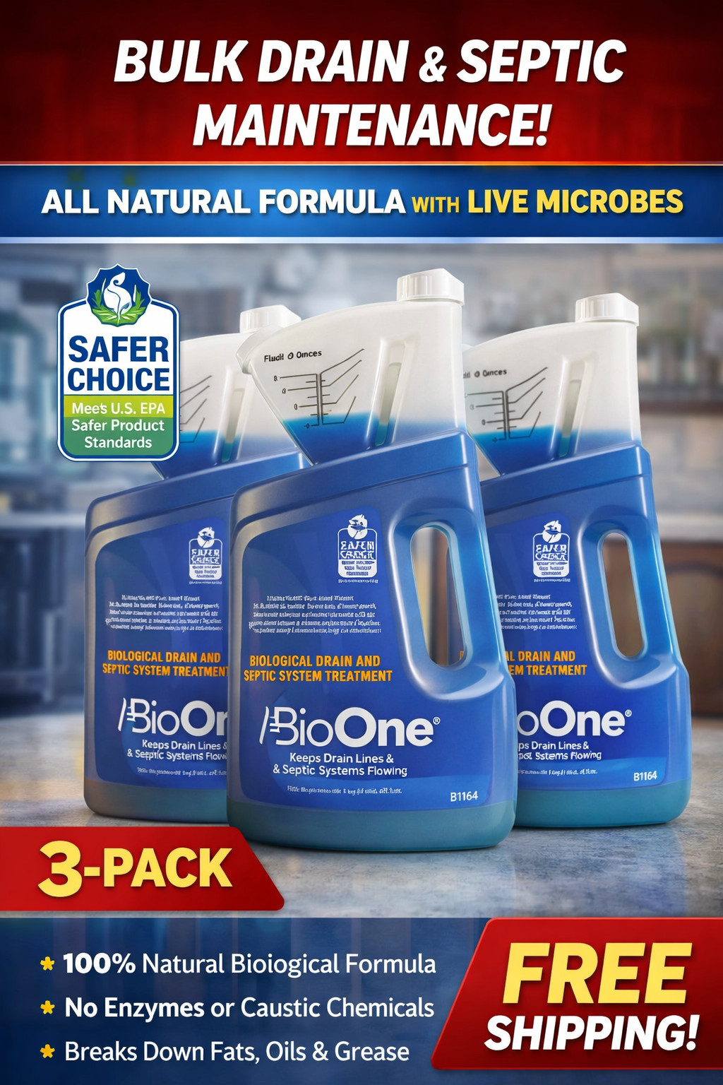 BioOne 64 oz Liquid Drain & Septic Maintainer – 3 Pack B164 Safer Choice gallery