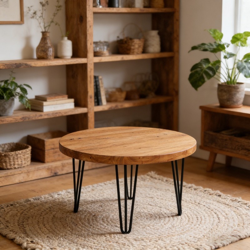 Rustic Round Old Elm Wooden Coffee Table Home Furniture for Living Room Decor gallery