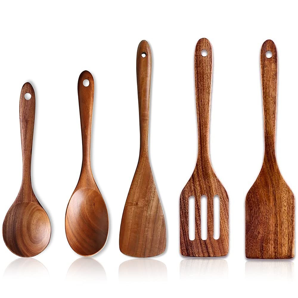 5 Pcs Acacia Wooden Kitchen Utensils Set Spatula Turner Spoon Cooking Tools gallery
