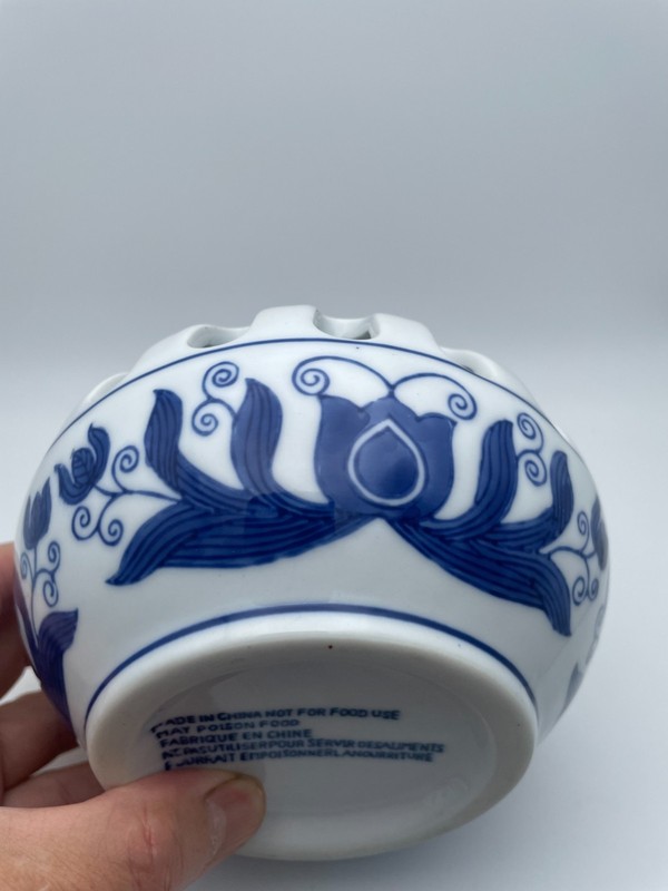 Canton Blue & White Lantern Potpourri Incense Floral Bowl Ceramic 1970" B85 gallery