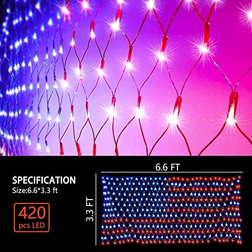 American Flag String Lights, 420 LED USA Flag Net Light Waterproof Multicolor gallery
