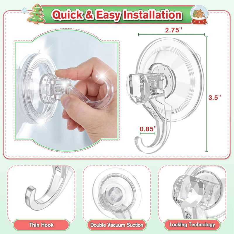 Wreath Hanger, Large Suction Cup Wreath Hooks, Heavy Duty, 22 LB Capacity gallery