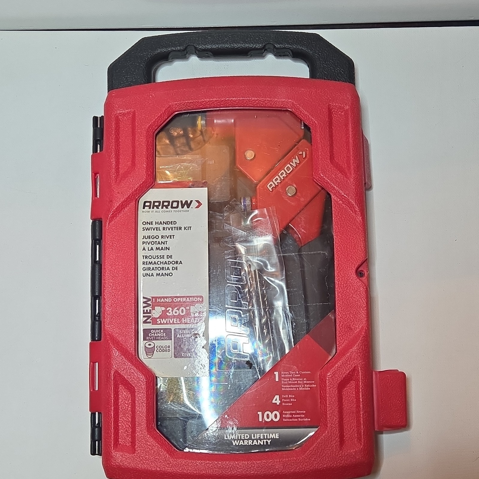 Arrow RT187SHK One-Handed Swivel Riveter Kit, Steel/Aluminum, 3/16 in, Red/Black gallery