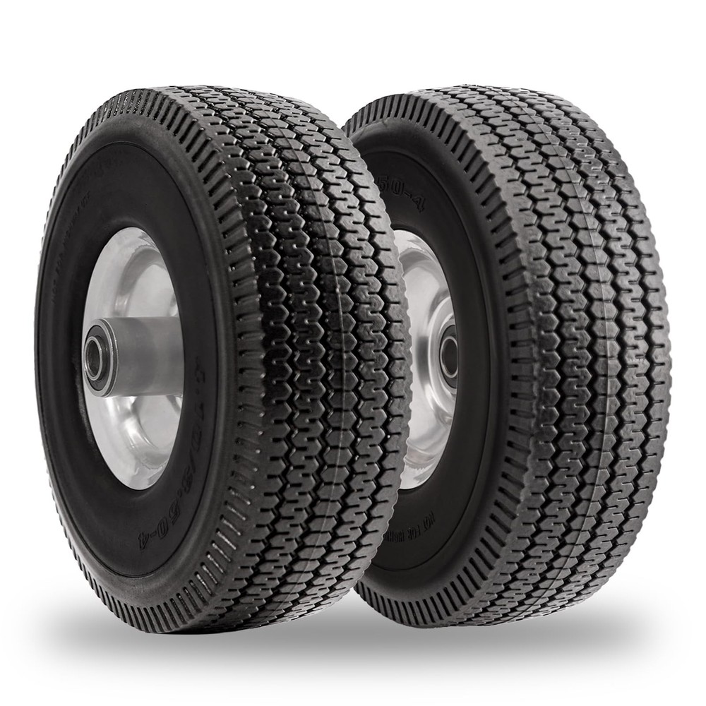 RRQ 10 Inch Solid Polyurethane Tire 4.10/3.50-4 Tire, 10" Flat Free Wheels wi...