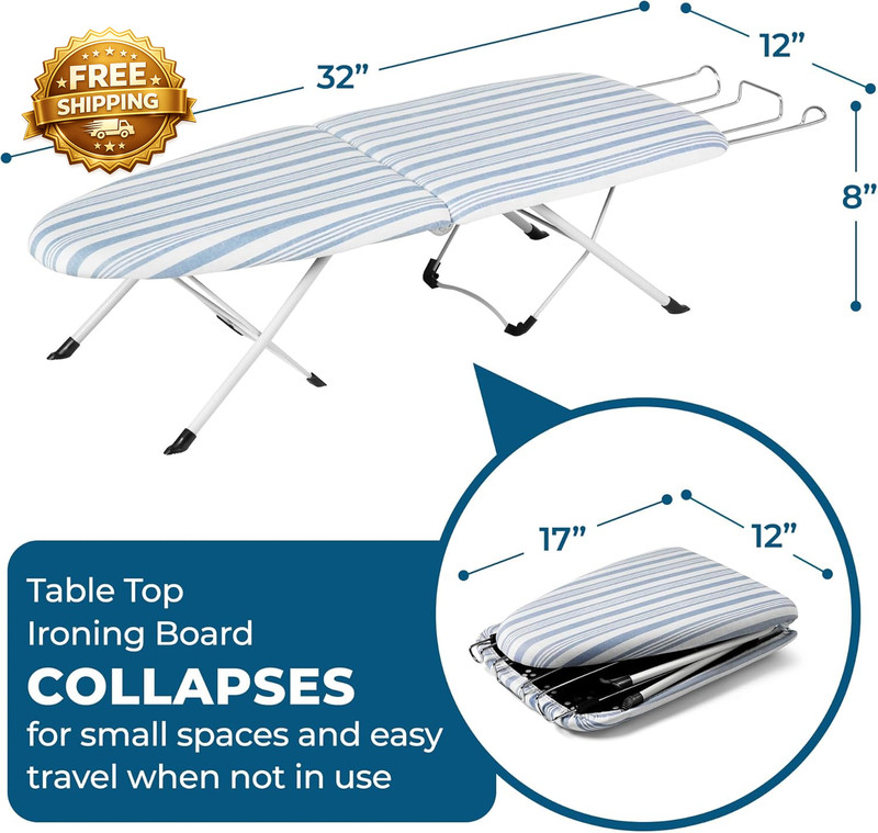 Folding Table top Ironing Board with Iron Rest Blue 32” L X 12” W Steel Frame gallery