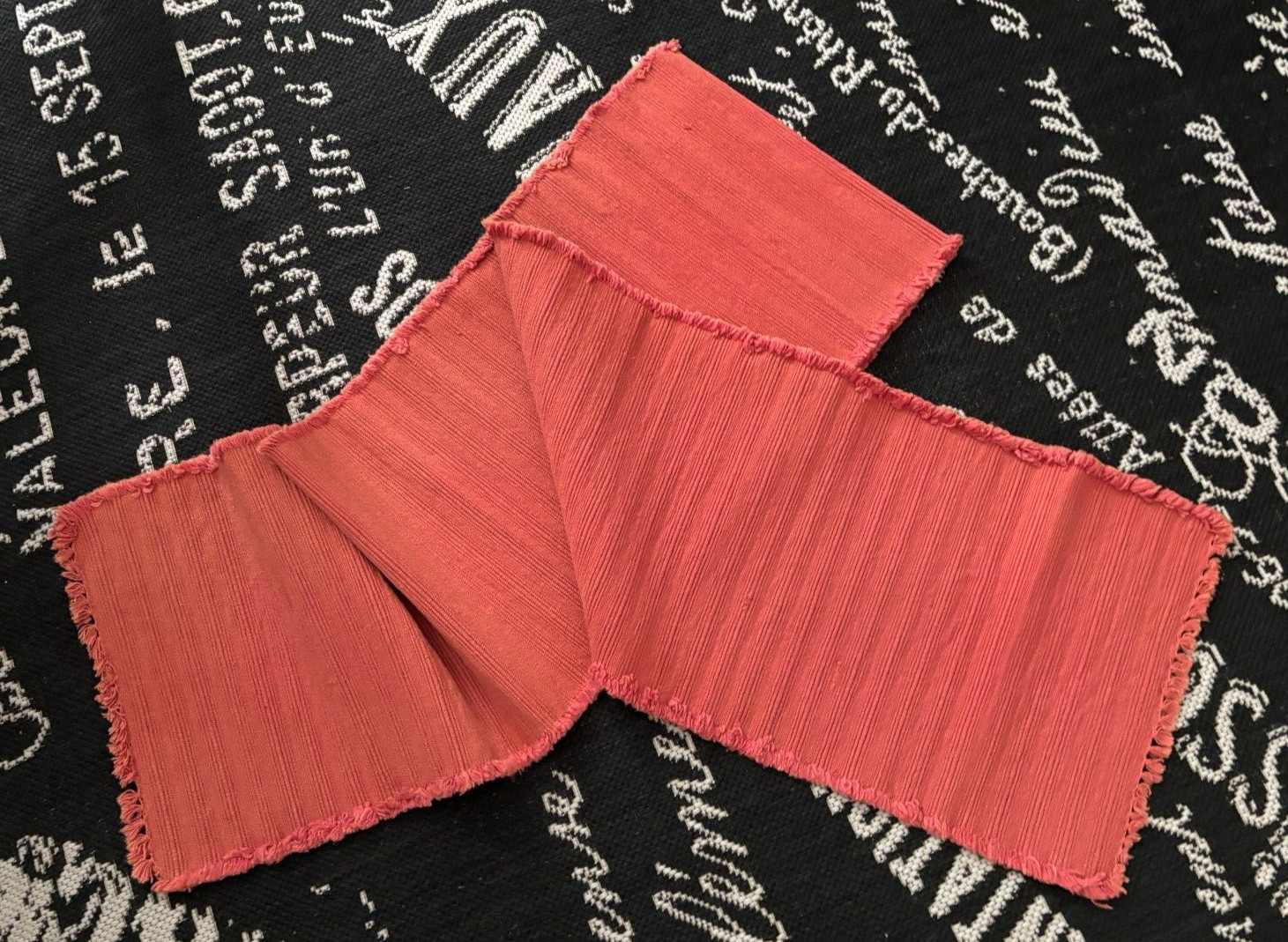 Vtg Clay Red 12X 70" TABLE RUNNER Long Fringed RIBBED Light Rust RECTANGLE gallery