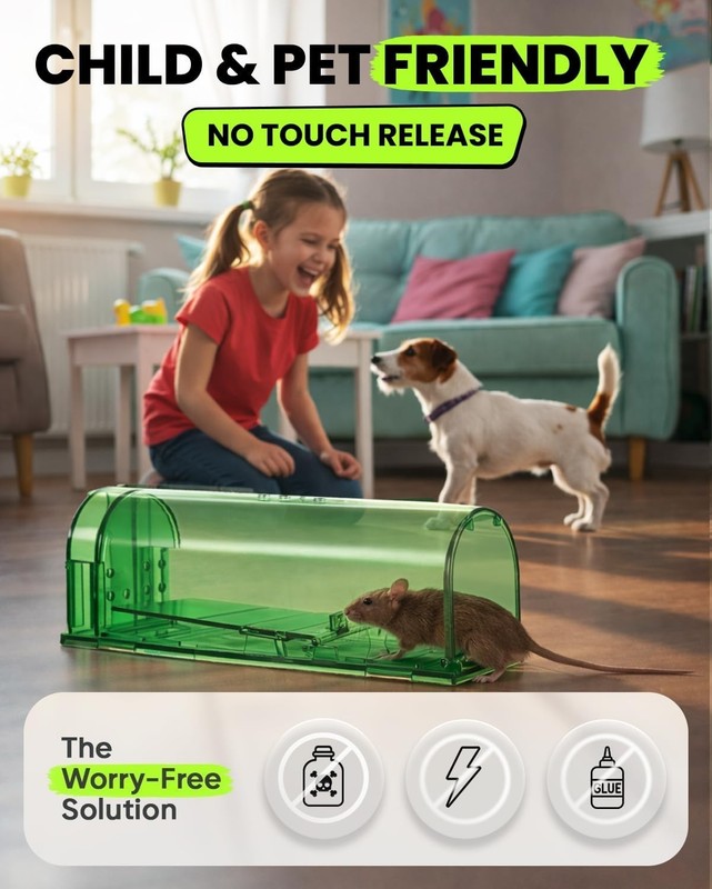 Child and Pet Safe 2-Pack Humane Live Mouse Traps - Cleaning Brush Included gallery